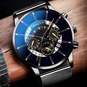 Curated Men's Collection Mesh Round Chronograph Date Quartz Watch - Black